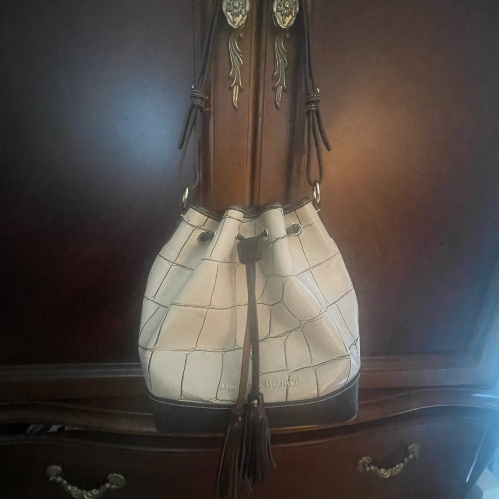 Dooney & Bourke Cream and Brown Geometric Shoulder Bag